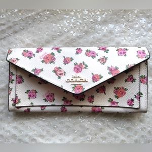 SOLD! Coach Flap Envelope Rose Print Wallet Clutch